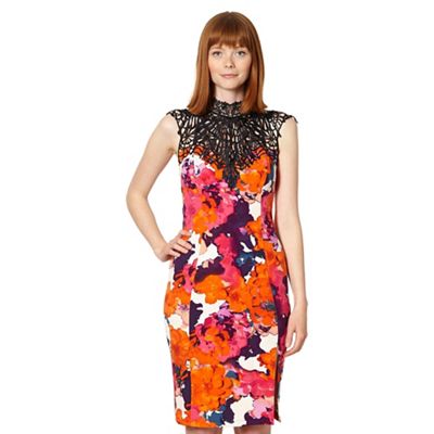 Kardashian Kollection orange crochet trim flower dress